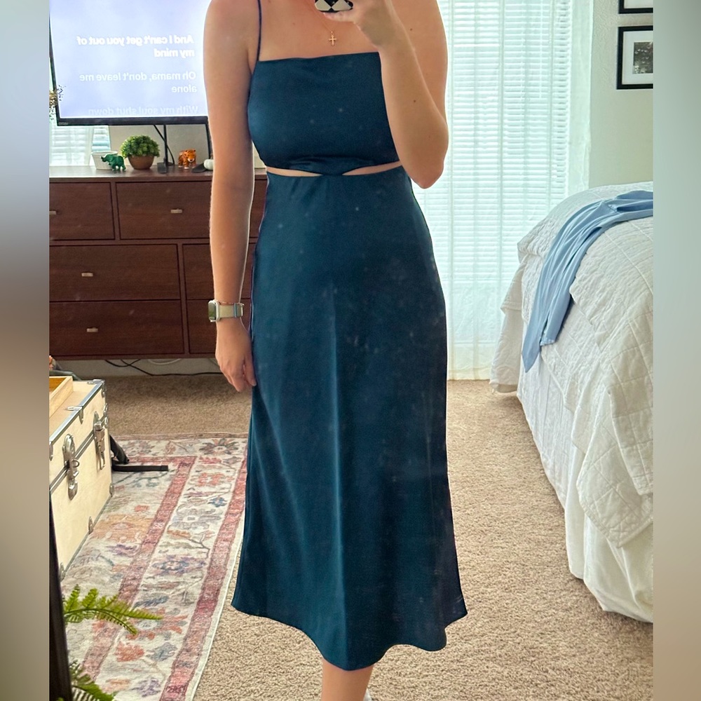Worn Once Abercrombie and fitch teal satin cut out midi dress